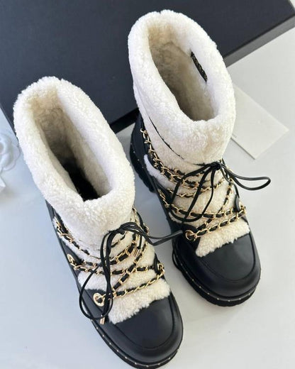 Wool and Leather Chain Snow Boots