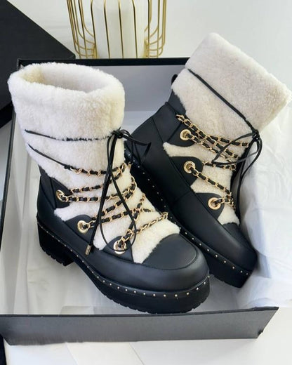 Wool and Leather Chain Snow Boots