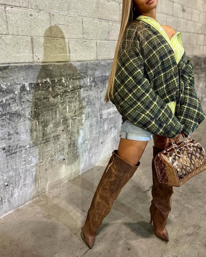 Plaid Double-layer Shirt Short Jacket