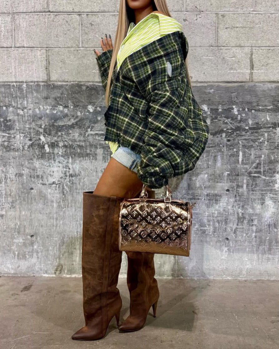 Plaid Double-layer Shirt Short Jacket