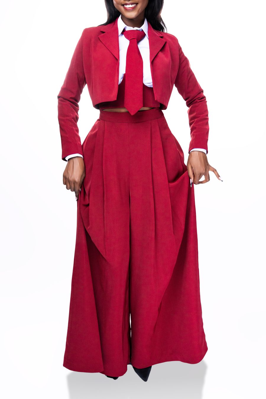 Cropped Top and Wide-leg Trousers Blazer Set