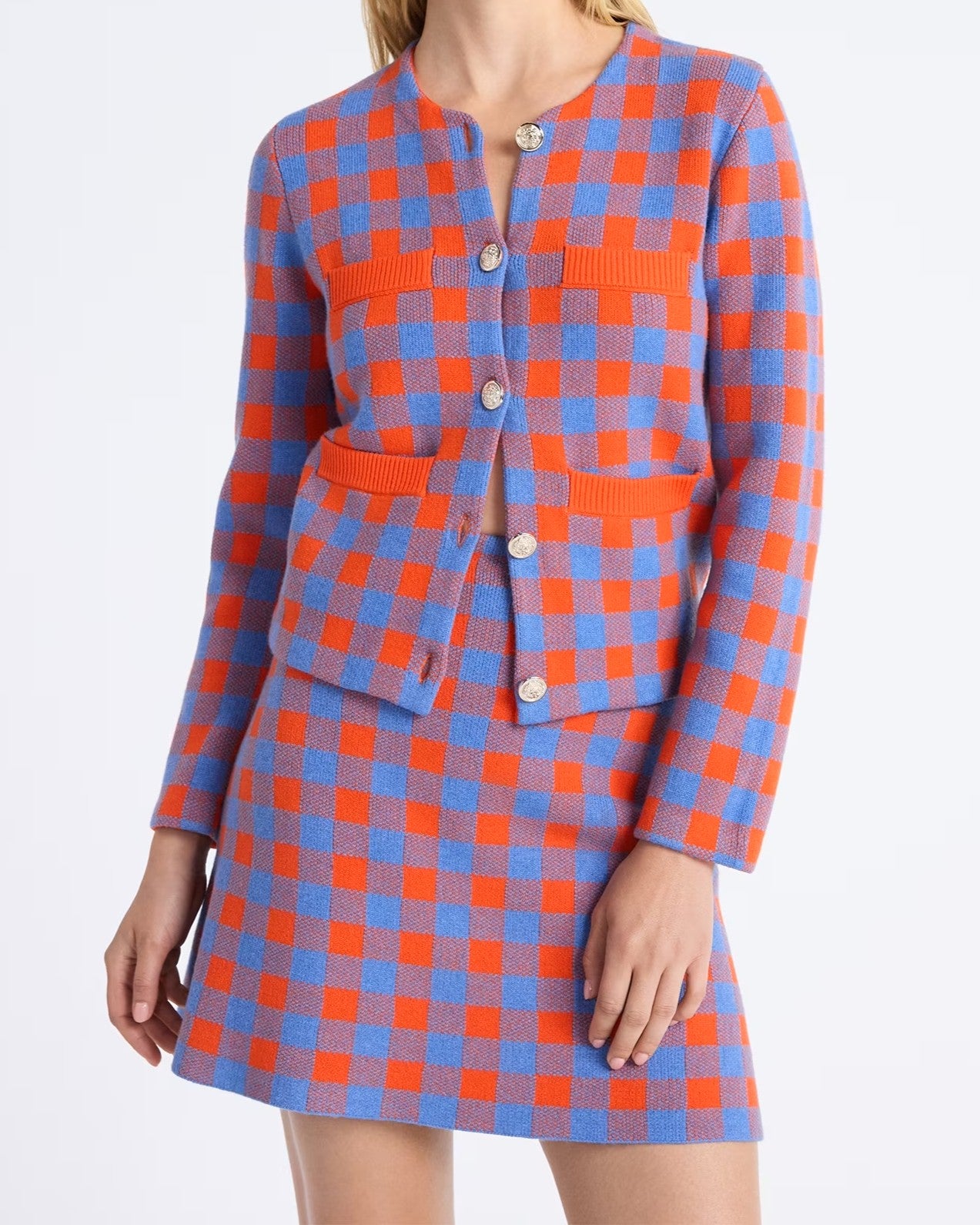 Women's Plaid Cardigan Sweater and Skirt Set