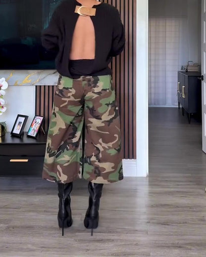 Women Baggy Cropped Cargo Jeans