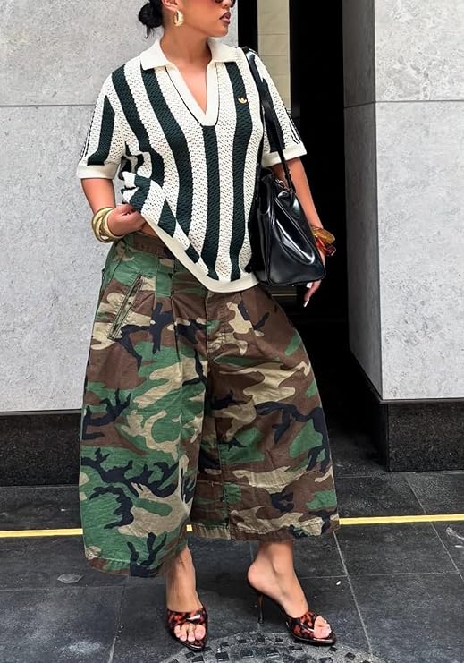 Women Baggy Cropped Cargo Jeans