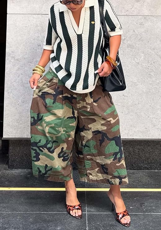 Women Baggy Cropped Cargo Jeans