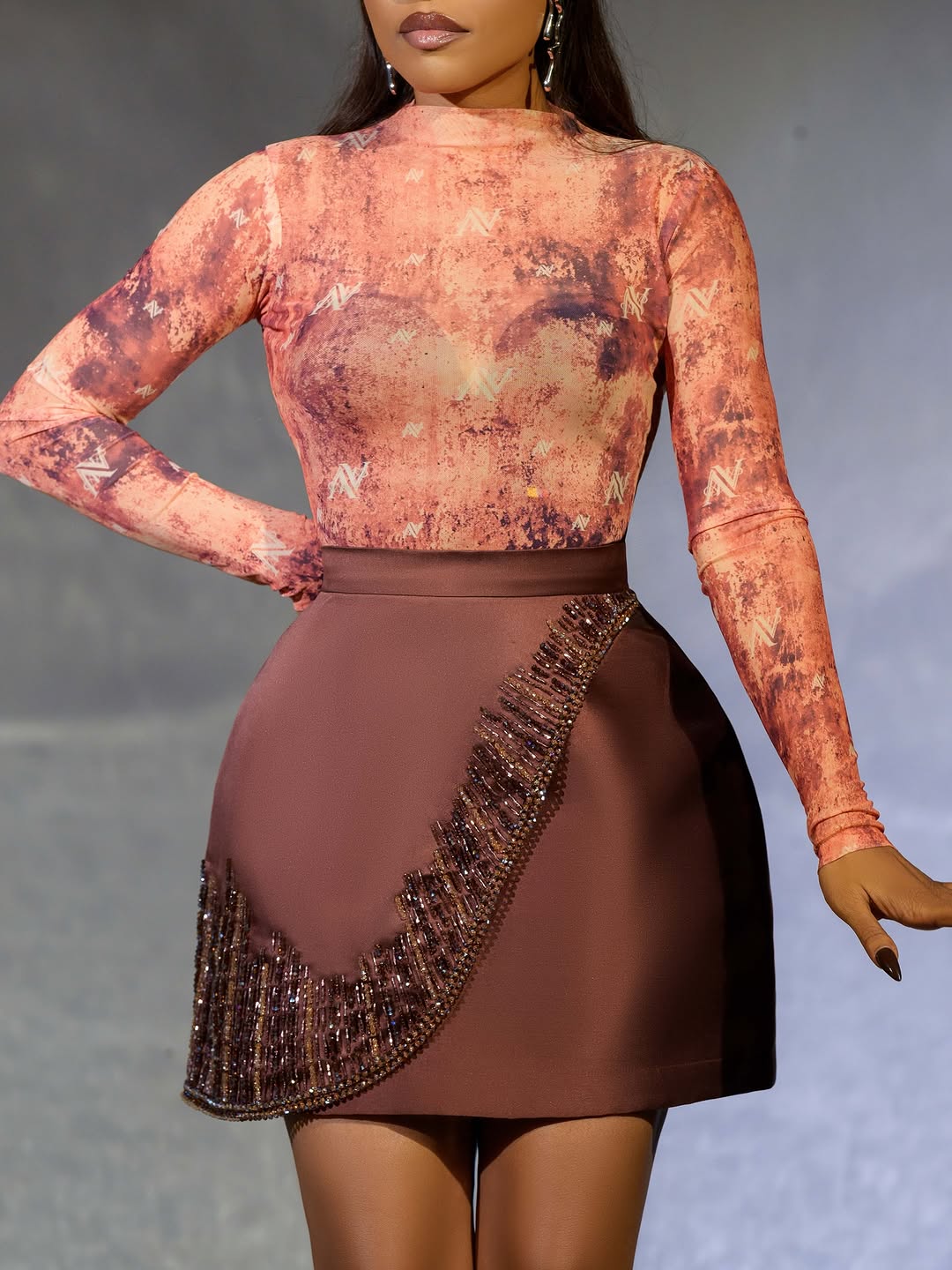 Sheer Top and Beaded Skirt Set