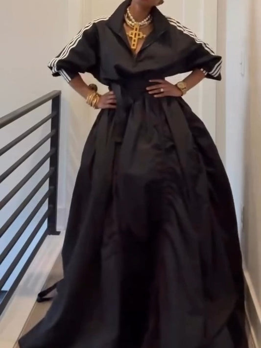 Zippered Waist-Cinching Sporty Maxi Dress