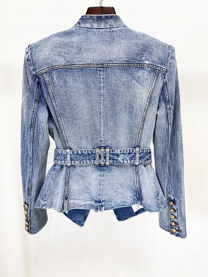 Slim-fit Denim Blazer with Gold Buttons