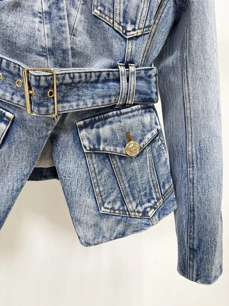 Slim-fit Denim Blazer with Gold Buttons