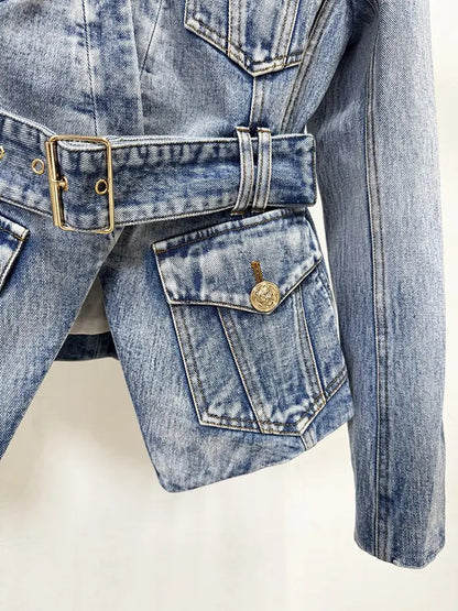 Slim-fit Denim Blazer with Gold Buttons