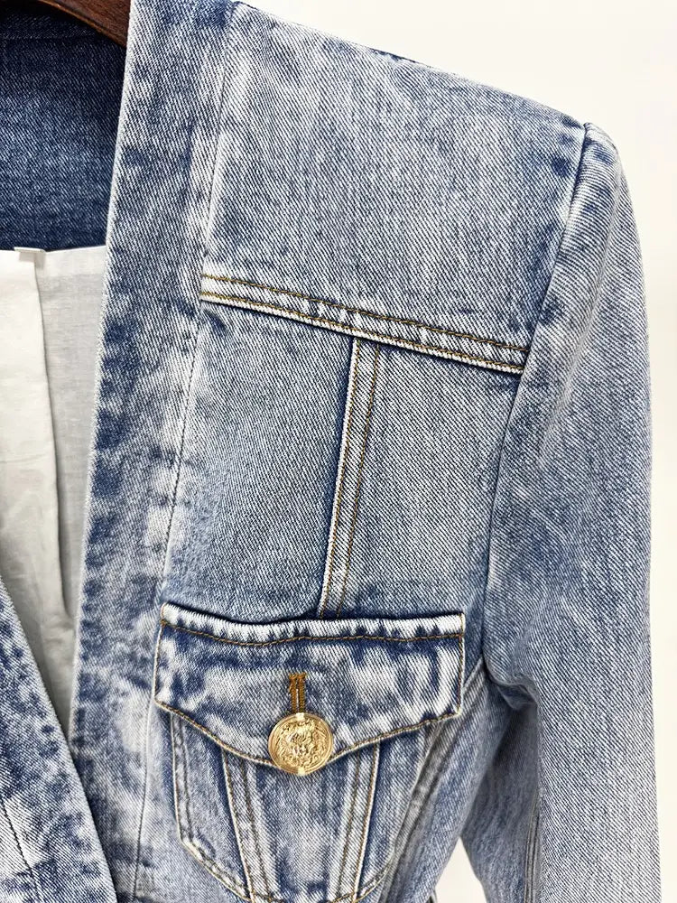 Slim-fit Denim Blazer with Gold Buttons