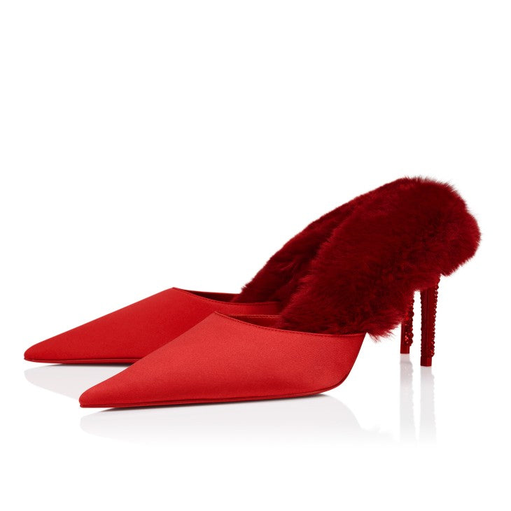Faux Fur and Suede Calfskin 85mm Mules