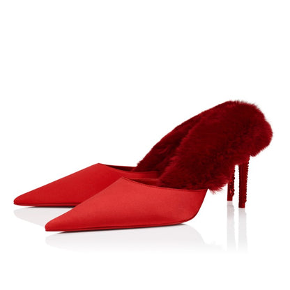 Faux Fur and Suede Calfskin 85mm Mules