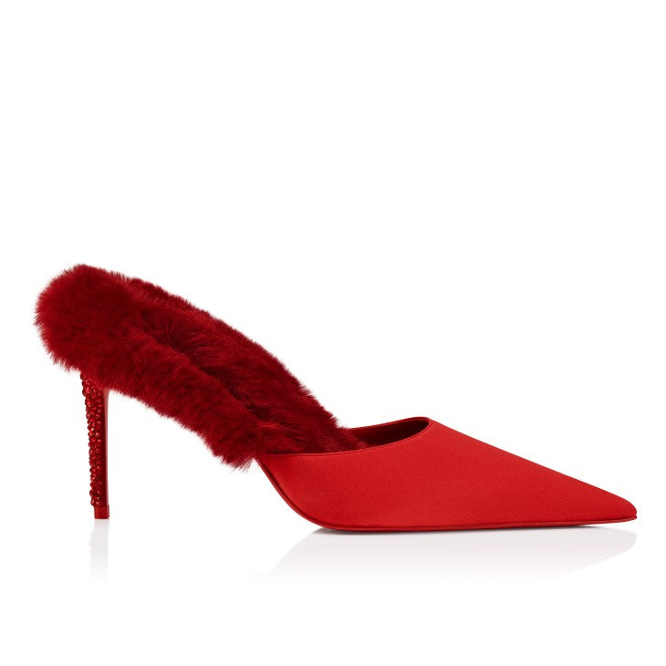 Faux Fur and Suede Calfskin 85mm Mules
