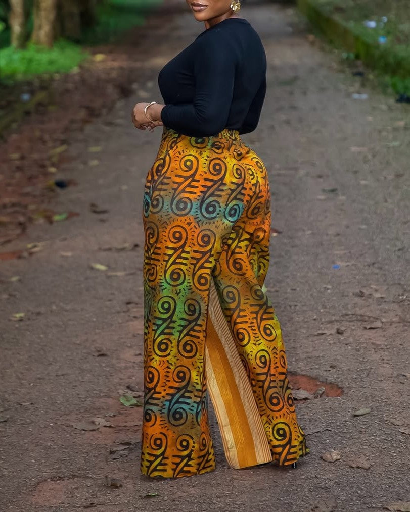 Exquisite and Classic Patterned Wide-leg Pants