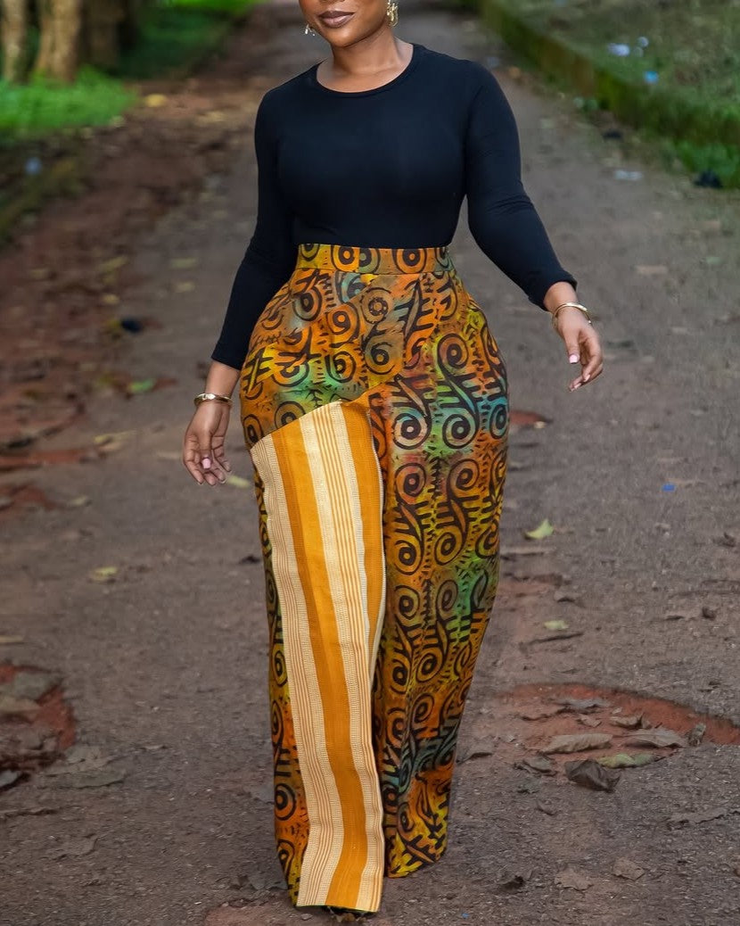 Exquisite and Classic Patterned Wide-leg Pants