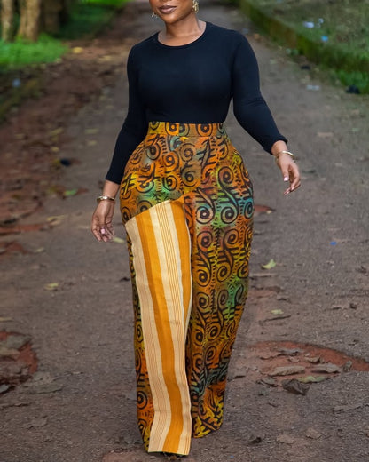 Exquisite and Classic Patterned Wide-leg Pants