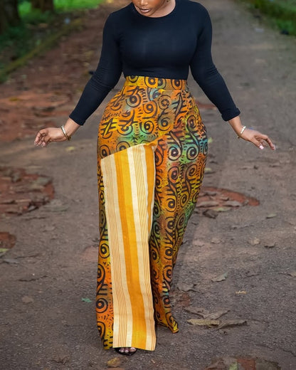 Exquisite and Classic Patterned Wide-leg Pants
