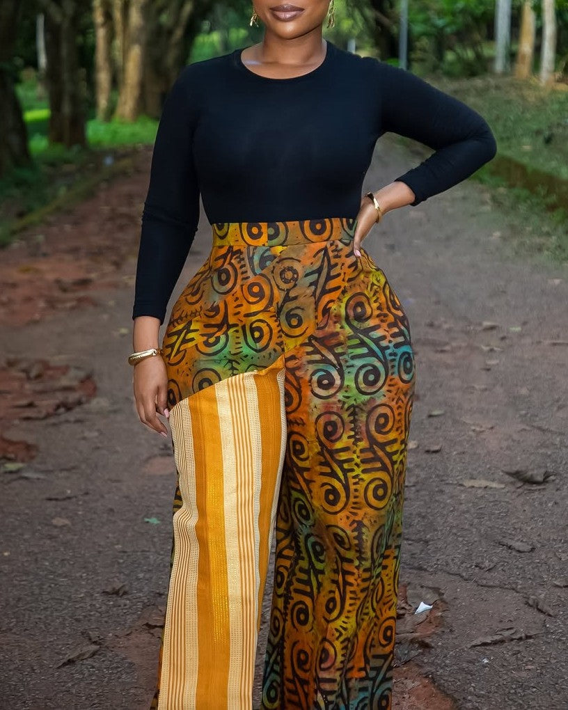 Exquisite and Classic Patterned Wide-leg Pants