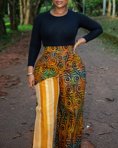 Exquisite and Classic Patterned Wide-leg Pants