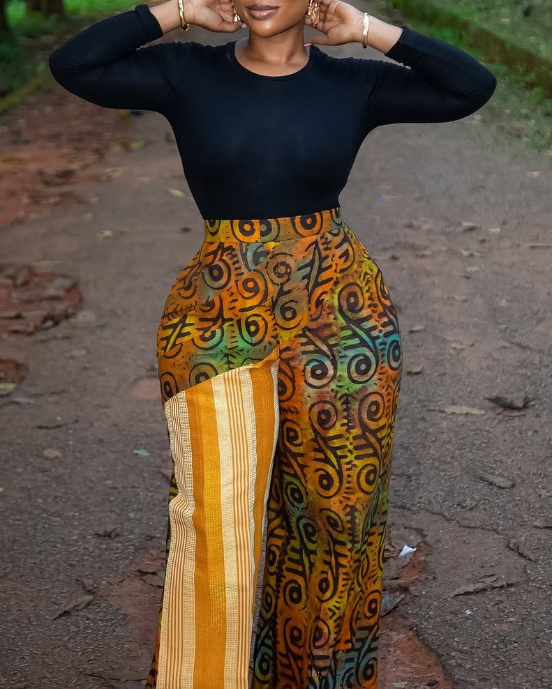 Exquisite and Classic Patterned Wide-leg Pants