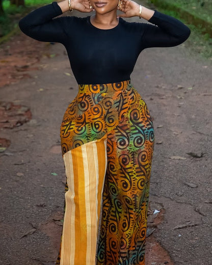Exquisite and Classic Patterned Wide-leg Pants