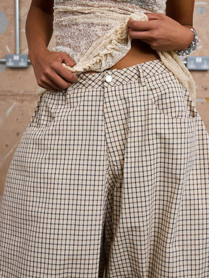 Plaid High-waisted Wide-leg Pants