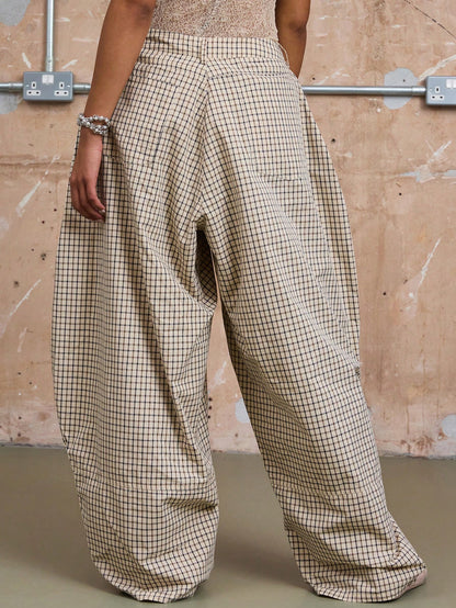 Plaid High-waisted Wide-leg Pants
