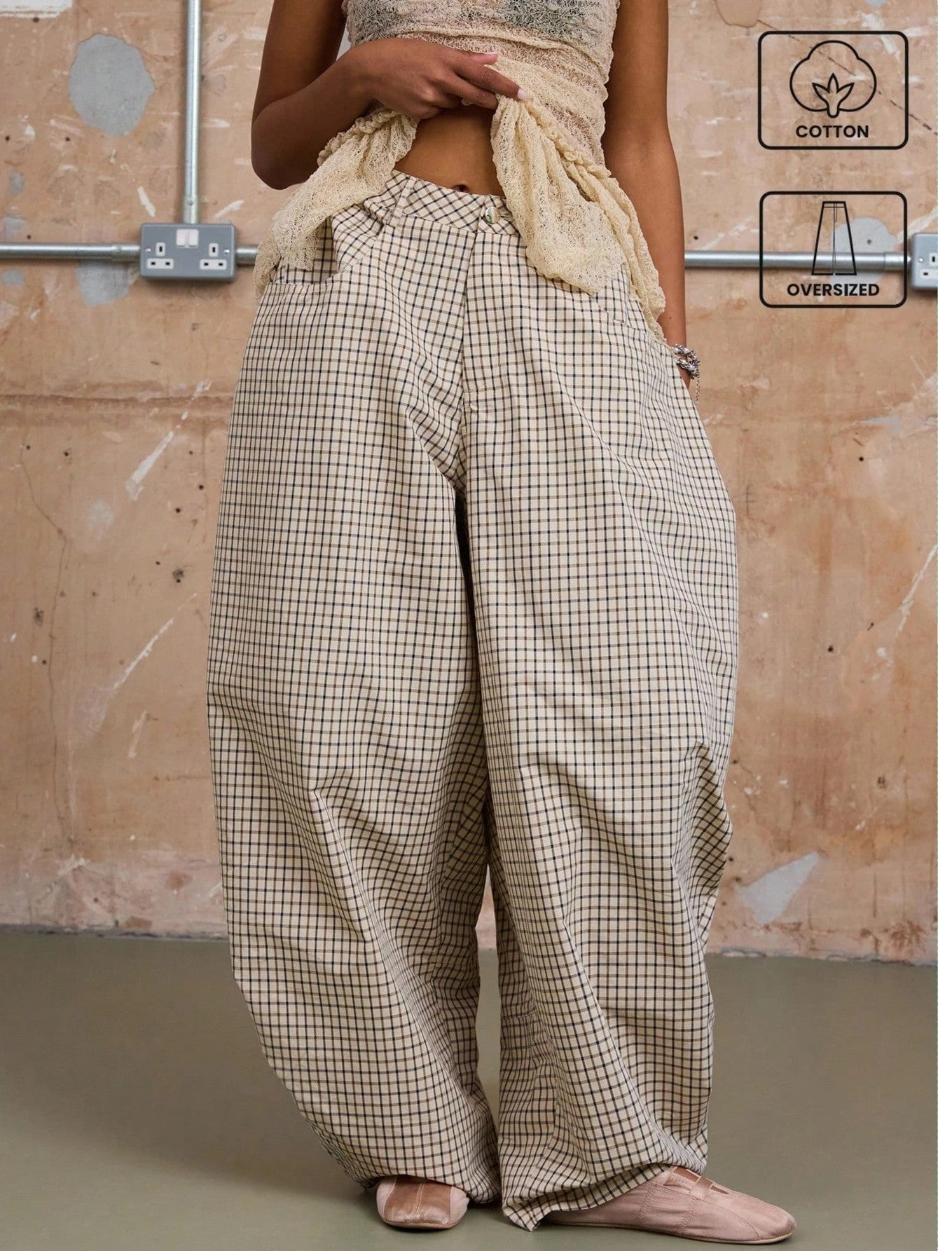 Plaid High-waisted Wide-leg Pants