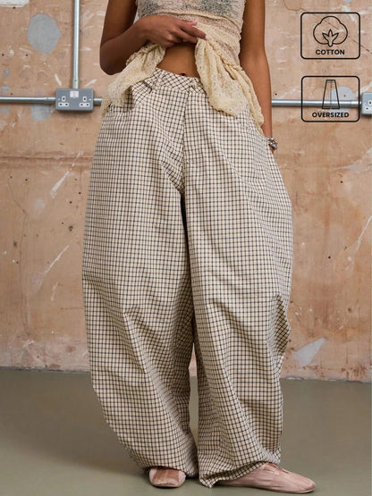 Plaid High-waisted Wide-leg Pants