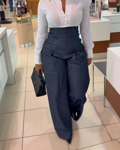 High-waisted Slim-fit Wide-leg Jeans