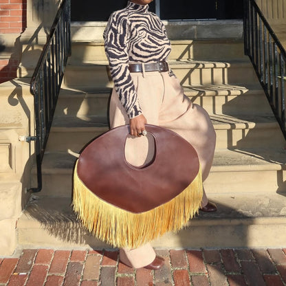 Large Leather Tassel Patchwork Clutch/underarm Bag