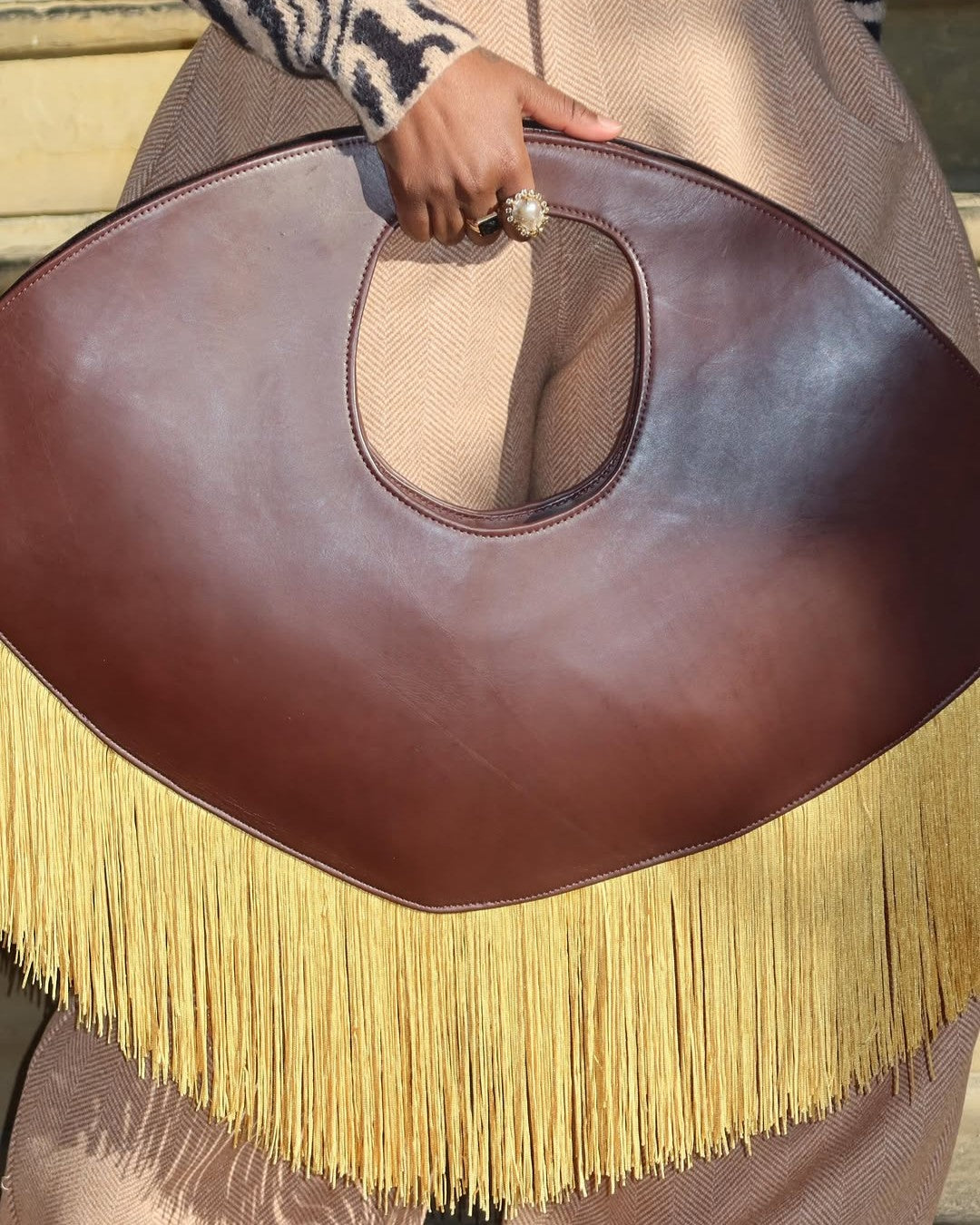Large Leather Tassel Patchwork Clutch/underarm Bag