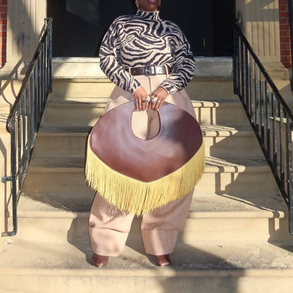 Large Leather Tassel Patchwork Clutch/underarm Bag