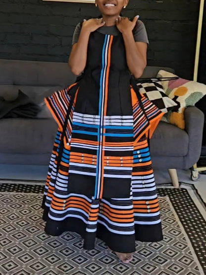 Traditional Orange and Blue Striped Dress