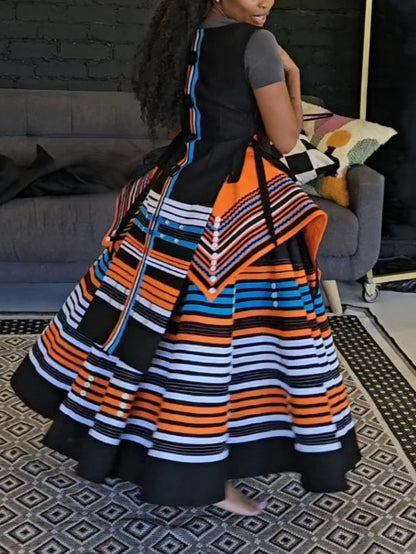 Traditional Orange and Blue Striped Dress