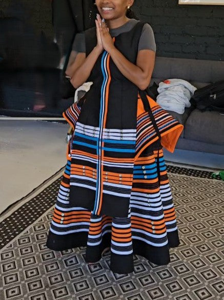 Traditional Orange and Blue Striped Dress