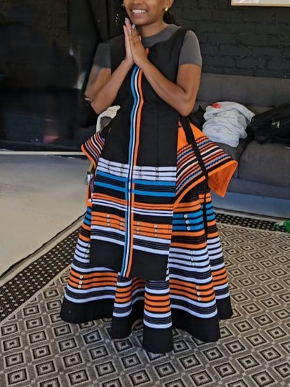 Traditional Orange and Blue Striped Dress