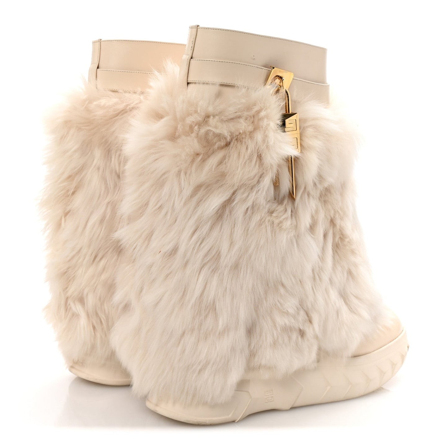 Women's Gold Lock Biker Faux Fur Ankle Boots