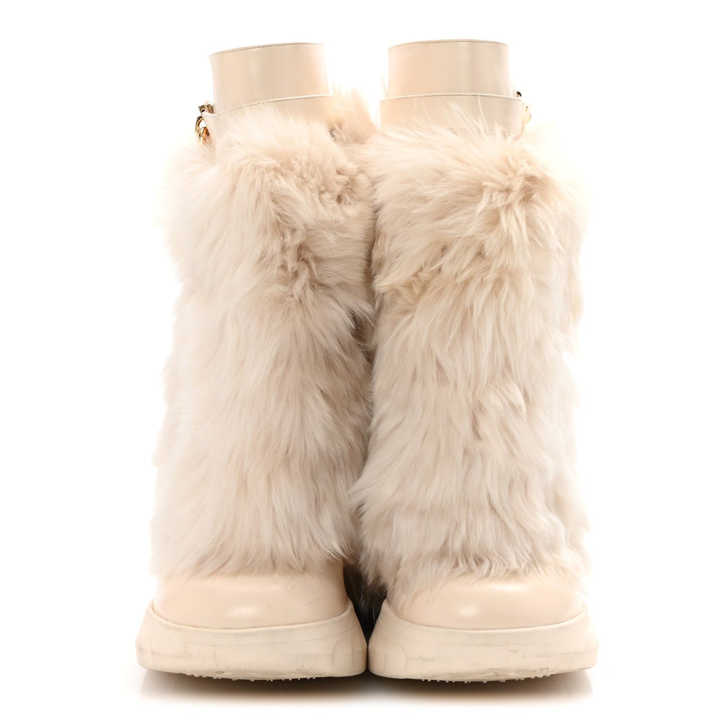 Women's Gold Lock Biker Faux Fur Ankle Boots