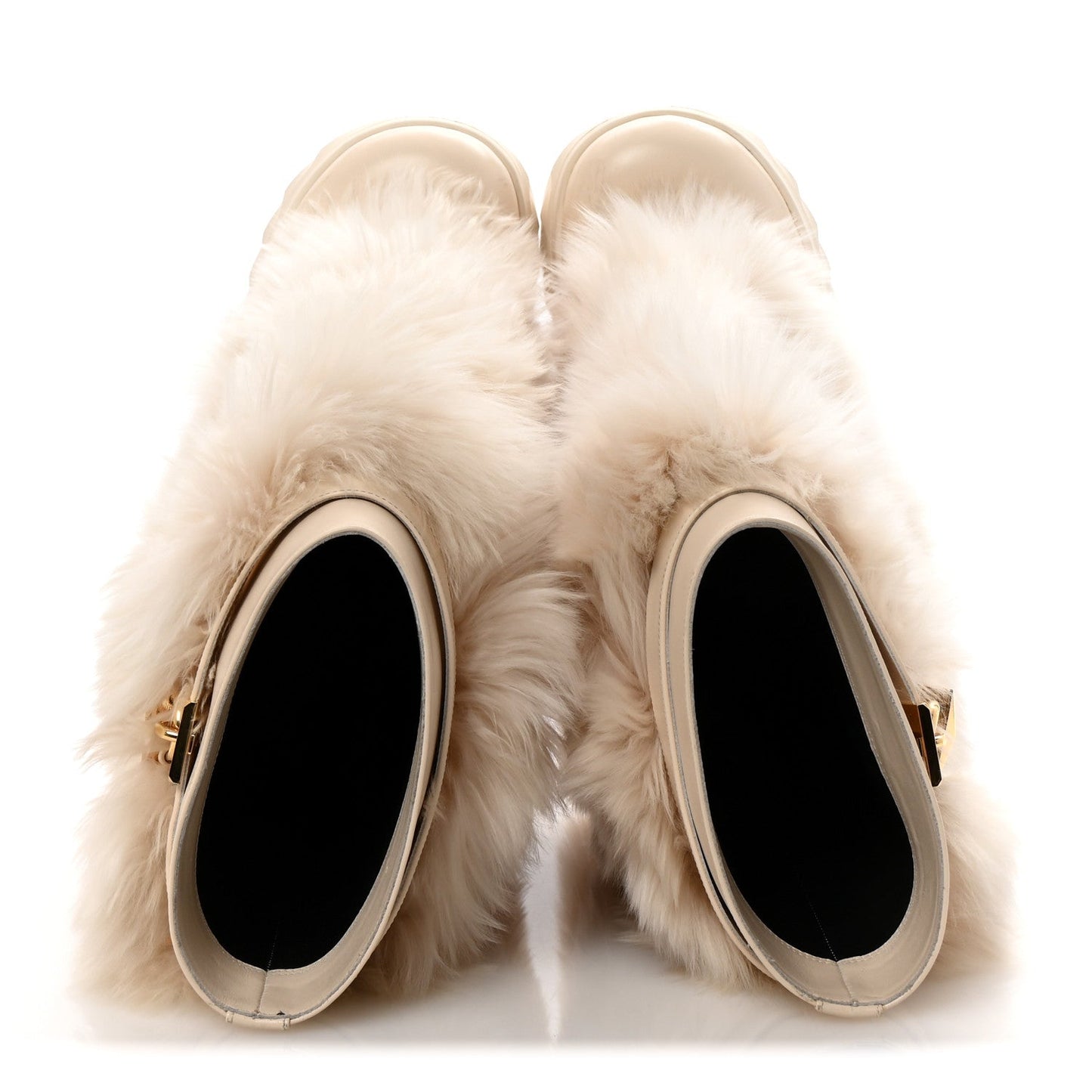 Women's Gold Lock Biker Faux Fur Ankle Boots