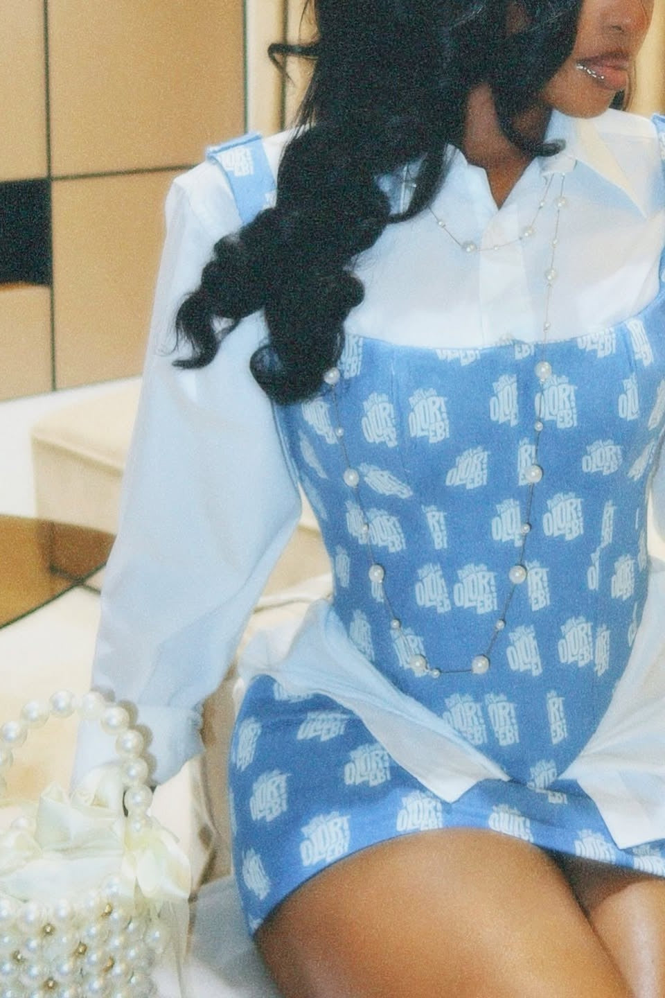 Romantic Blue Polka Dot Vest and Skirt Set