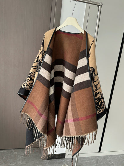 Oversized Knitted Wool Cape with Tassels