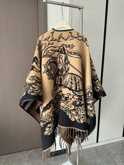 Oversized Knitted Wool Cape with Tassels