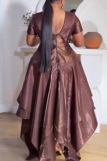 Pearlescent Satin and Tulle Evening Gown