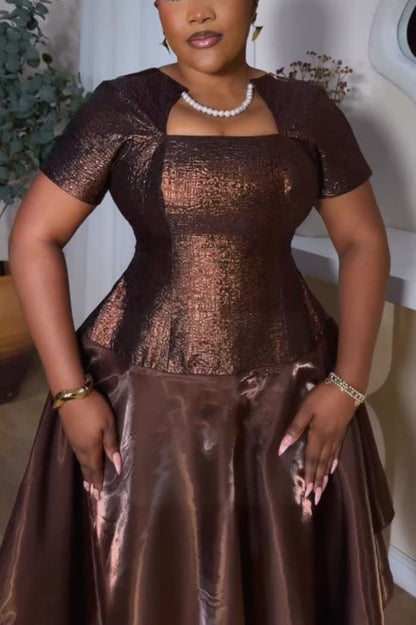 Pearlescent Satin and Tulle Evening Gown