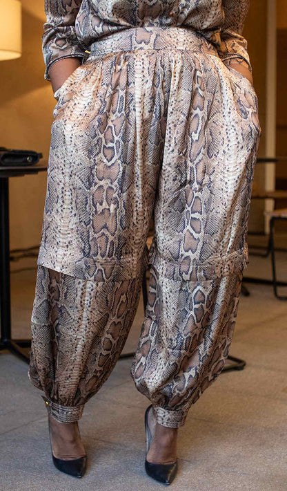 Python Print Satin Shirt Jumpsuit