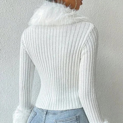 Faux Fuzzy Trim Button Front Cardigan