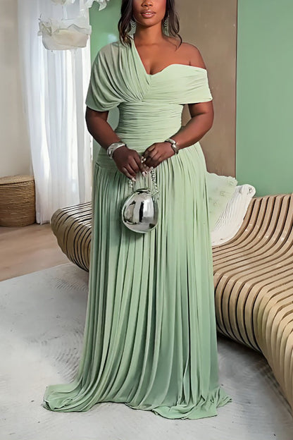 Mint Green Ruched Chiffon Maxi Gown