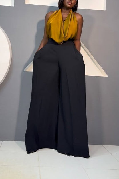 Satin Top and Straight-leg Trousers Set